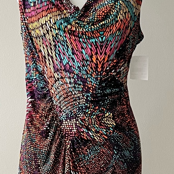 Trina Turk NWT Multicolor Cowl Neck Dress – Size 10 Sleeveless Knee Length - Picture 3 of 6